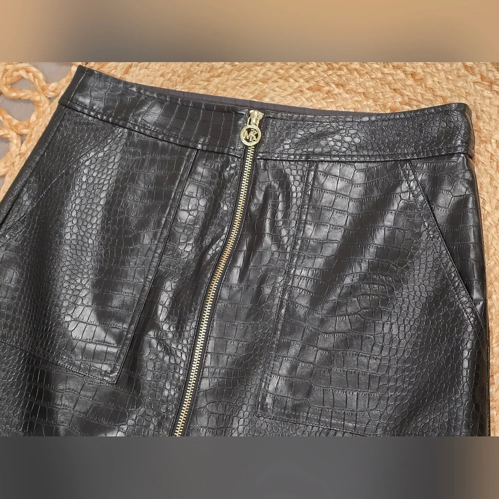 Michael Kors Black Croc-Embossed Mini Skirt